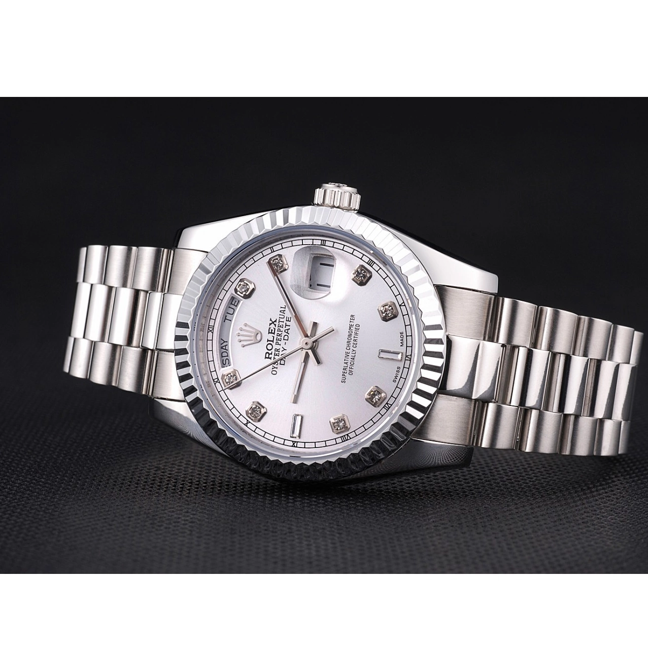 MiroTime 0716 Rolex Day-Date Polished Stainless Steel Silver Dial